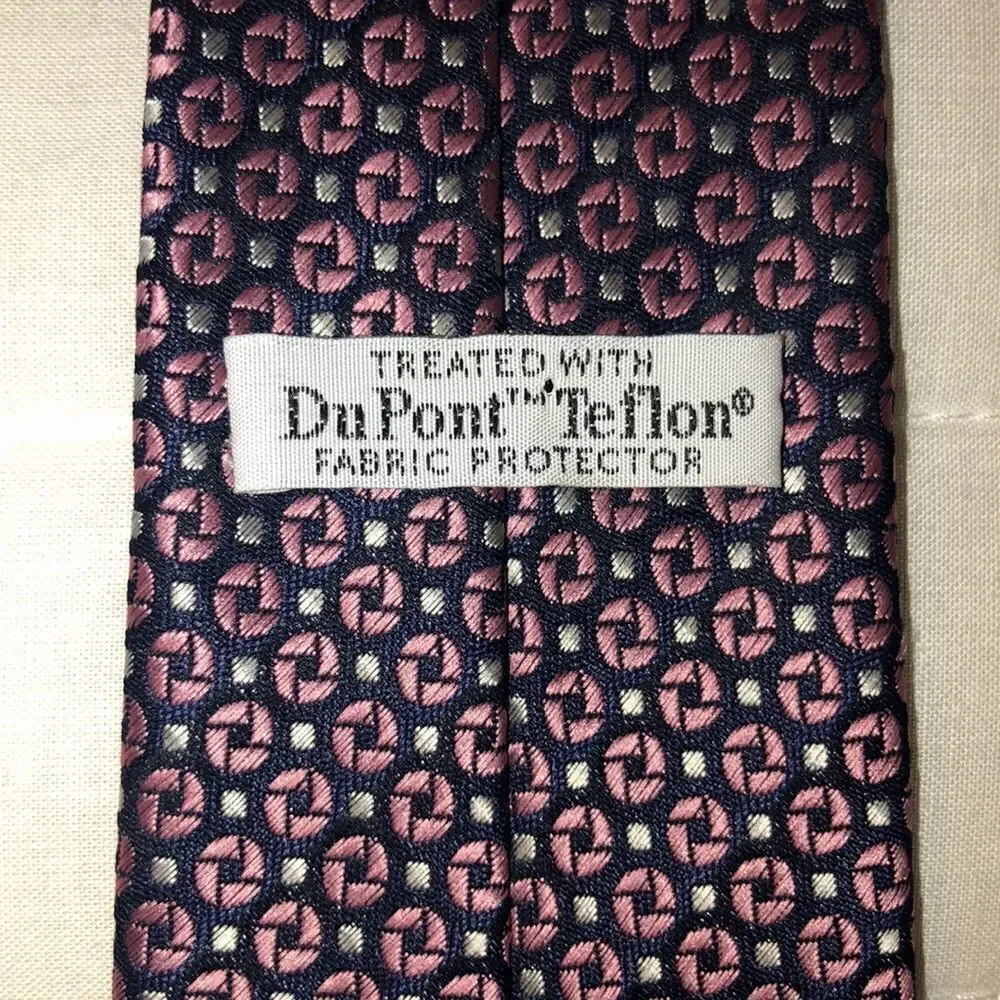 DuPont Teflon Teen Young Child Neck Clip On Textured Tie Navy Pink White